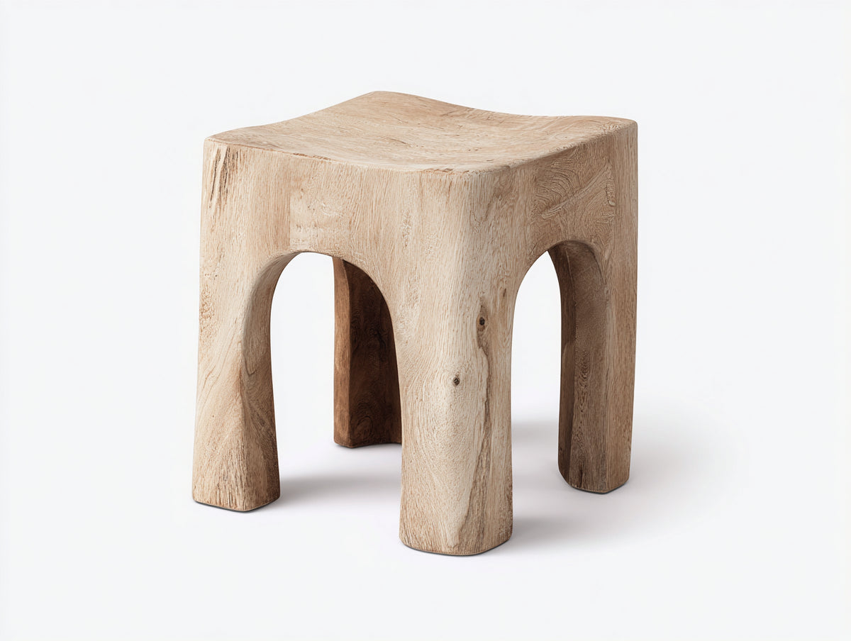 Pedale in legno naturale 52×38×44 cm - tonalità beige legno - sgabello scultoreo moderno per camera da letto