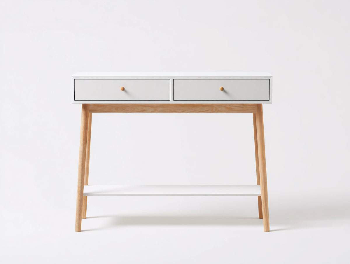 Console 112×36×80 cm - bianco e legno chiaro - ripiano aperto per camera da letto