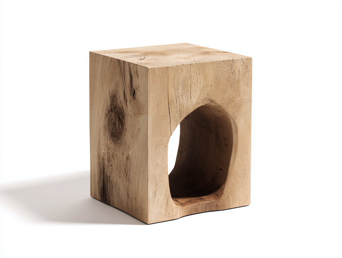 Pedale 38×38×50 cm - legno massello naturale chiaro - corpo cubico con apertura ad arco per Camera Da Letto