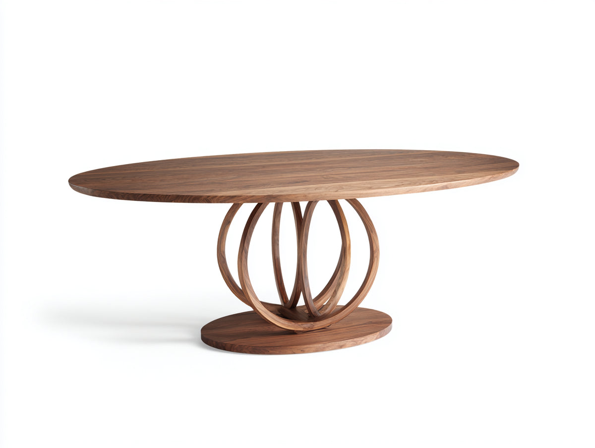 Tavolino Da Caffè ovale 125×70×46 cm - legno di noce marrone caldo - base ad anelli curvi per Soggiorno
