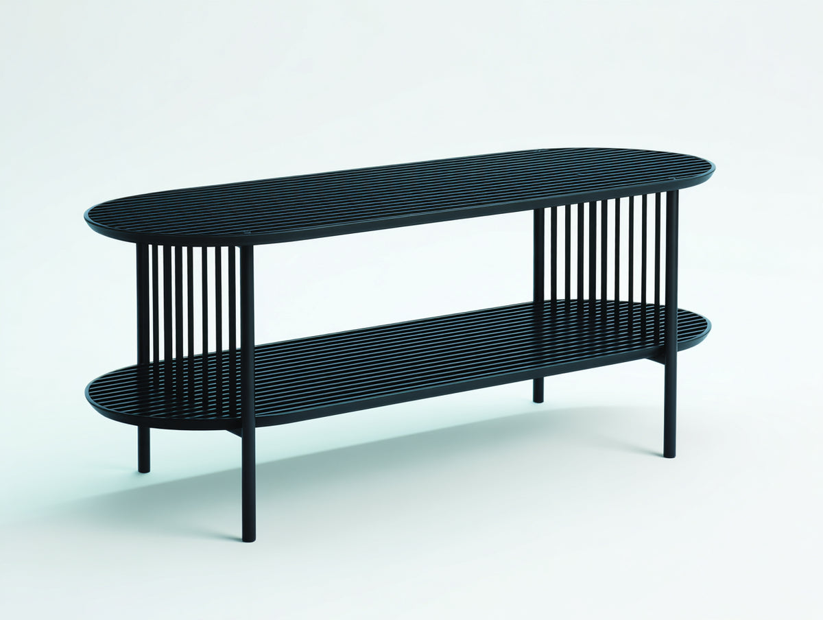Console 130×36×80 cm - metallo nero - ripiano inferiore con struttura aperta per camera da letto