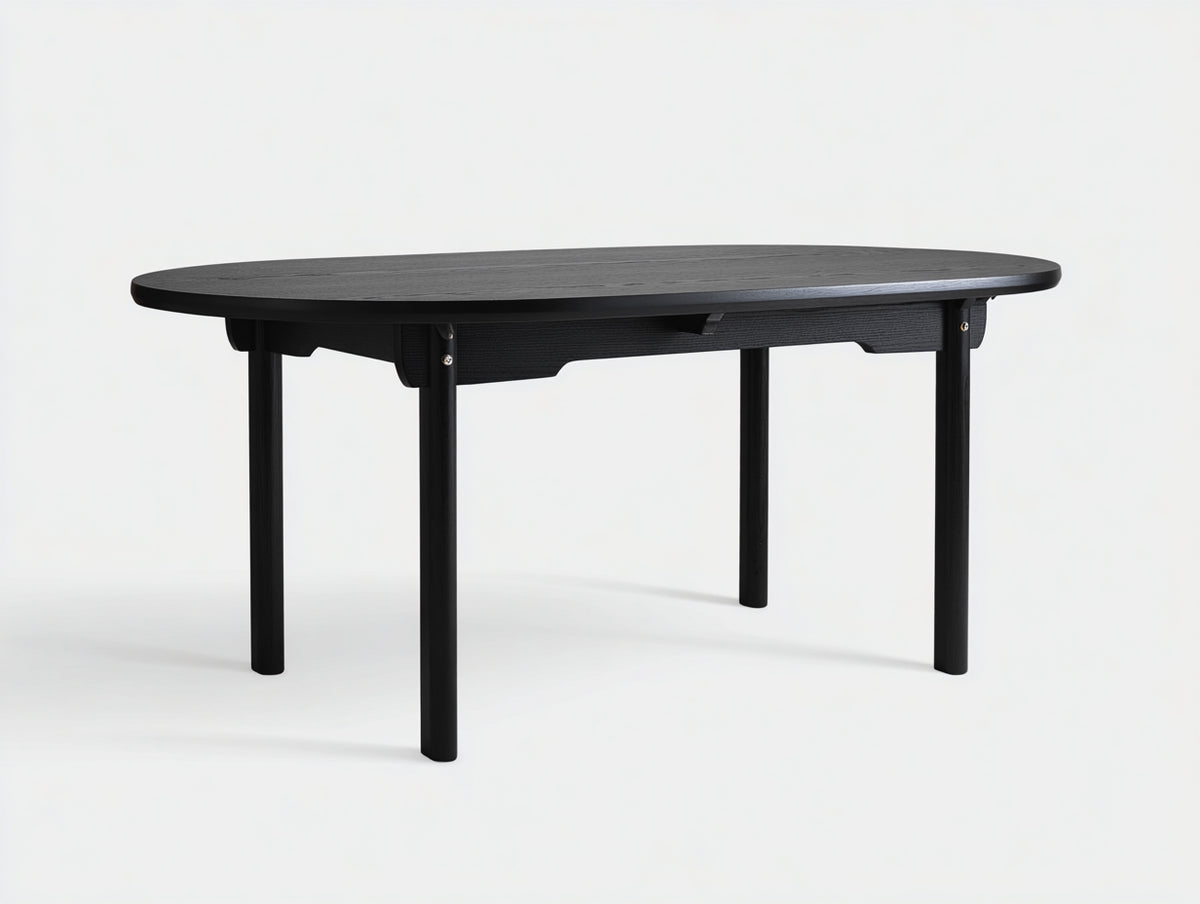 Tavolino Da Caffè ovale 120×70×45 cm - legno nero opaco - quattro gambe cilindriche con telaio rinforzato per Soggiorno