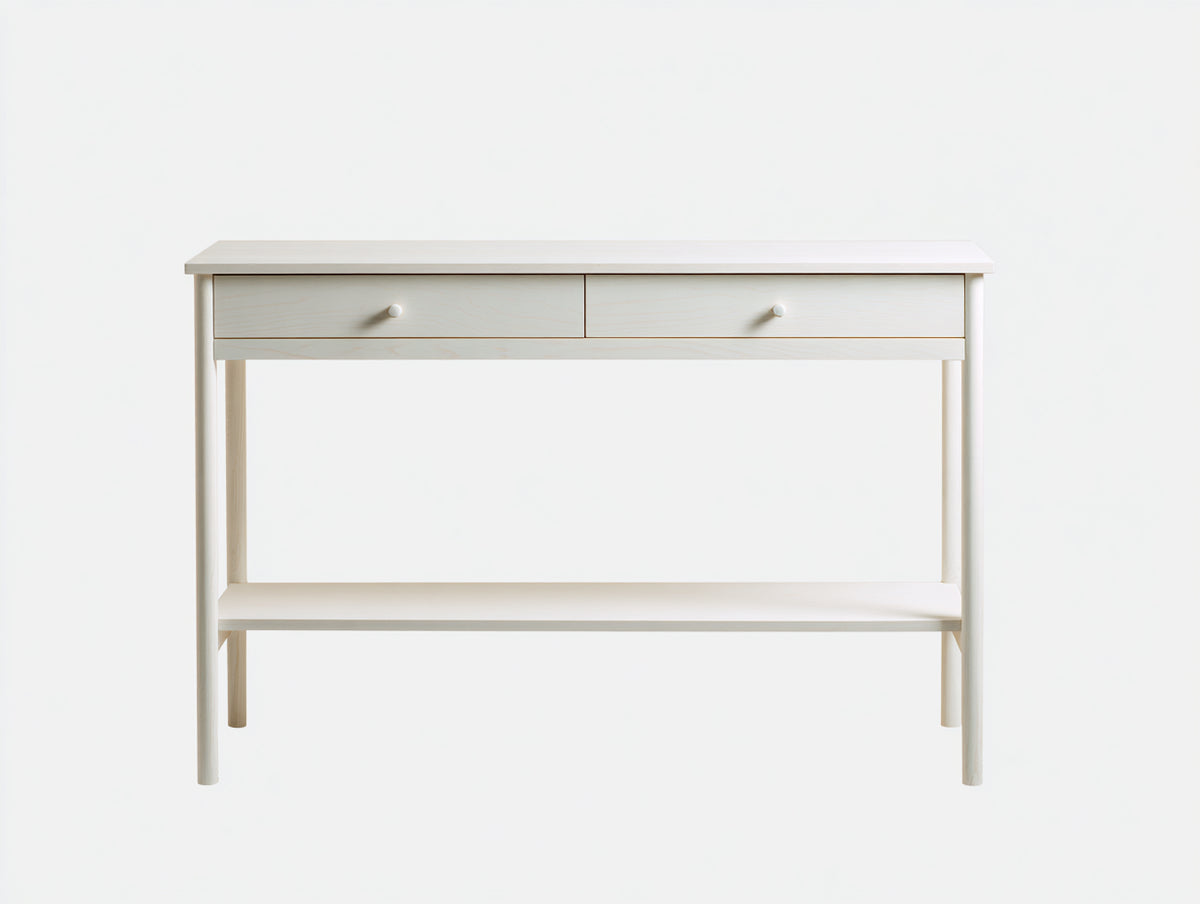Console 105×36×82 cm - legno bianco caldo - due cassetti con pomelli coordinati e ripiano aperto per Camera Da Letto