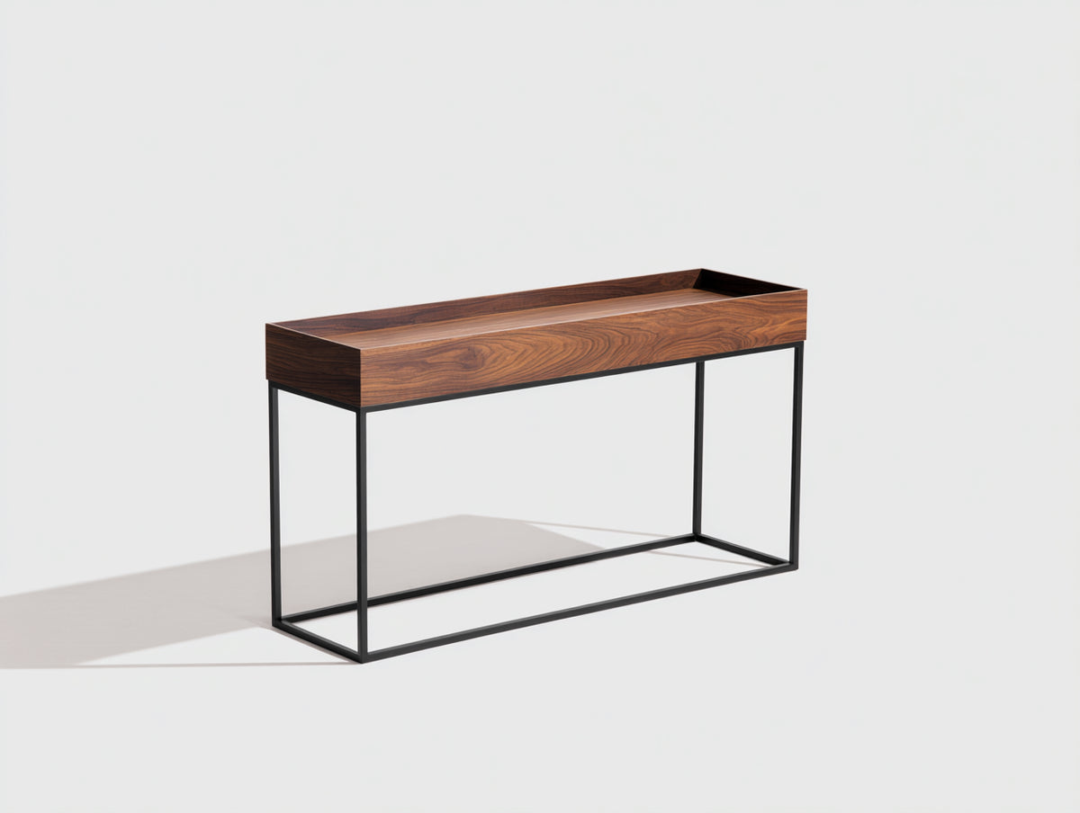 Console 125×36×80 cm - legno marrone e metallo nero - bordo rialzato con telaio aperto per camera da letto