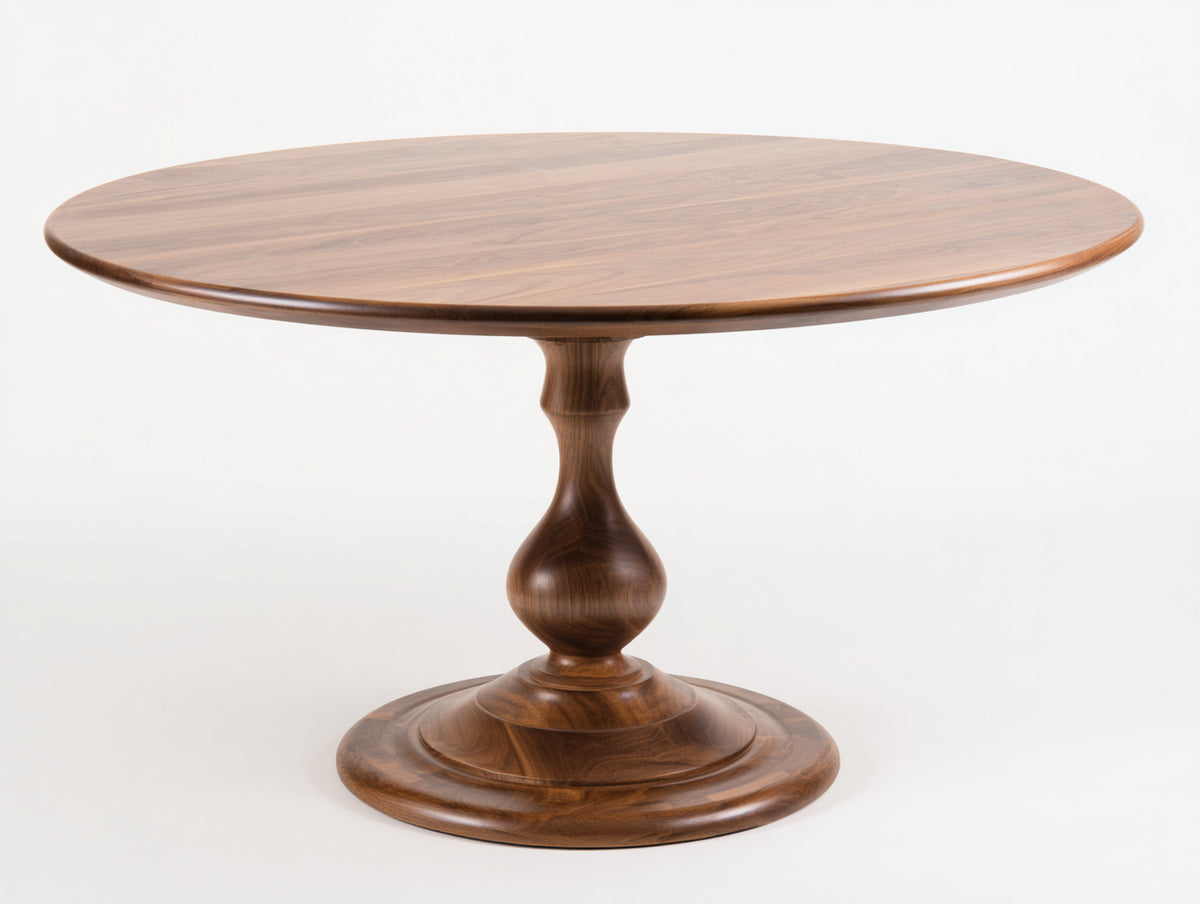 Tavolino Da Caffè rotondo 95×95×48 cm - legno di noce marrone - piedistallo tornito centrale per Soggiorno