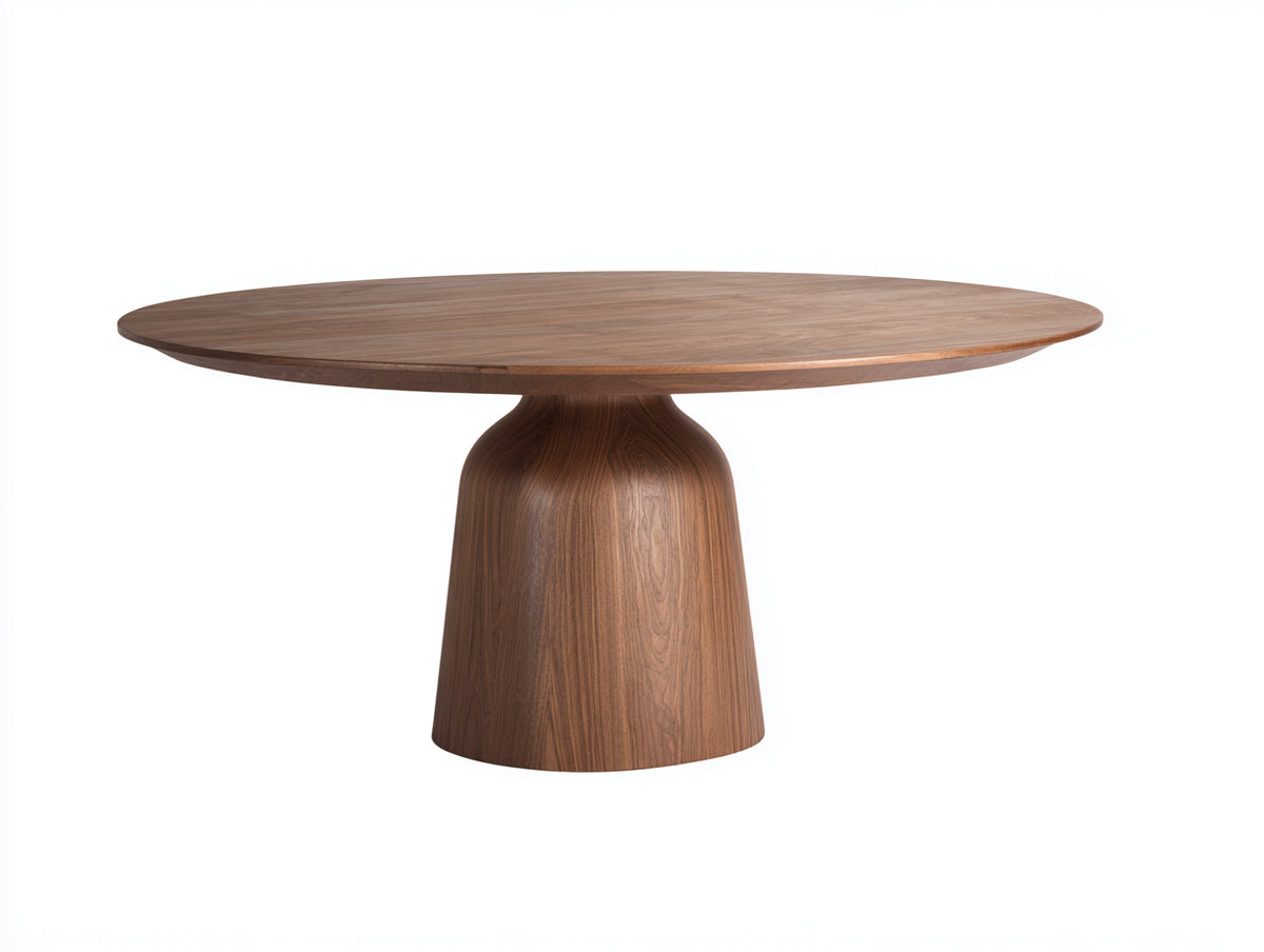 Tavolino Da Caffè rotondo 120×120×45 cm - legno noce naturale - base cilindrica stile contemporaneo per soggiorno
