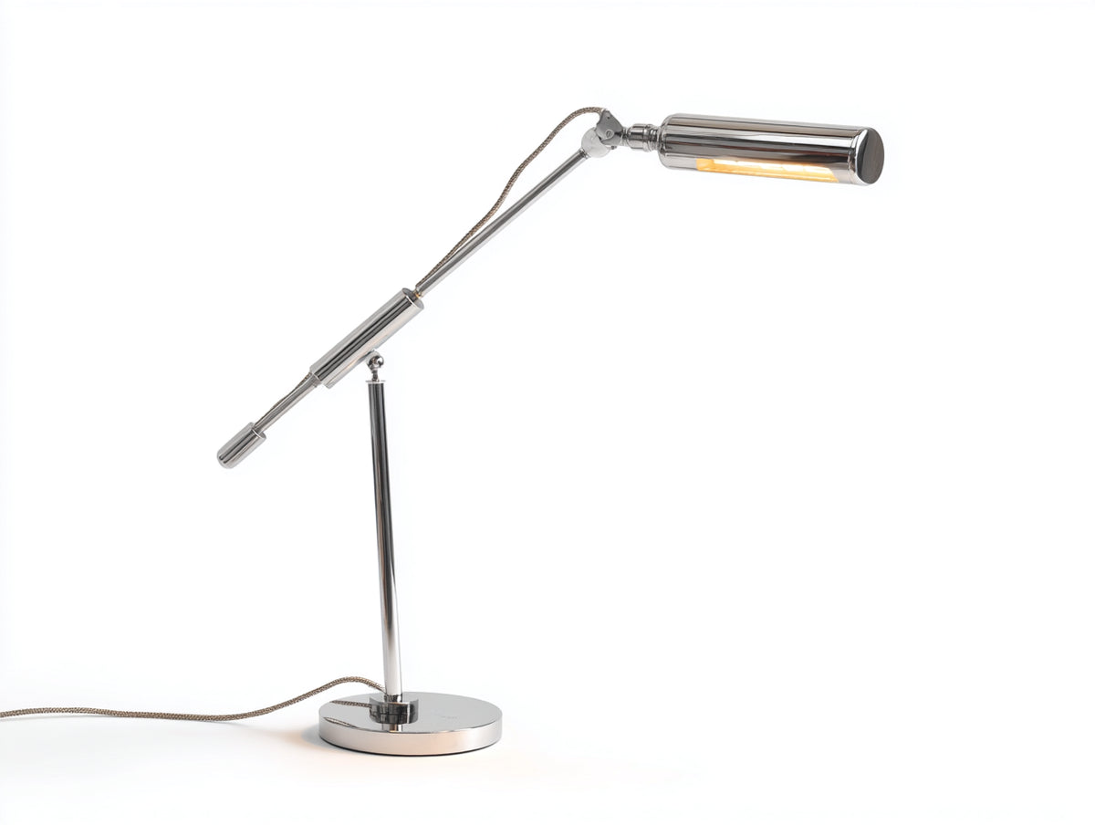 Lampada Da Scrivania 76×24×82 cm - metallo cromato argento - braccio articolato con diffusore cilindrico per Camera Da Letto