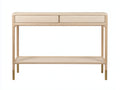 Console 115×38×86 cm - legno naturale chiaro e dettagli ottone - due cassetti senza maniglie con ripiano per Camera Da Letto