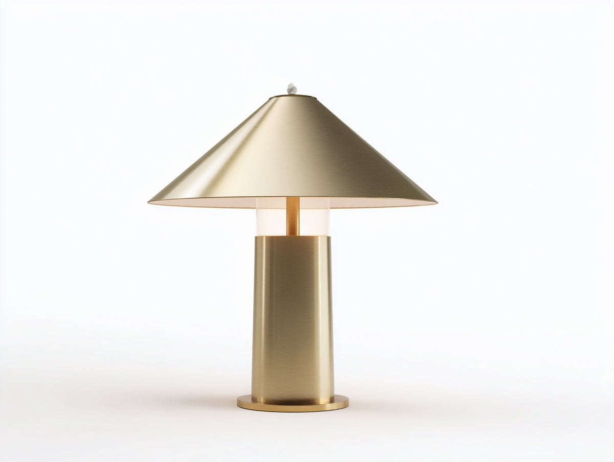 Lampada Da Scrivania 48×48×62 cm - metallo ottone satinato e diffusore opalino - paralume conico ampio per Camera Da Letto