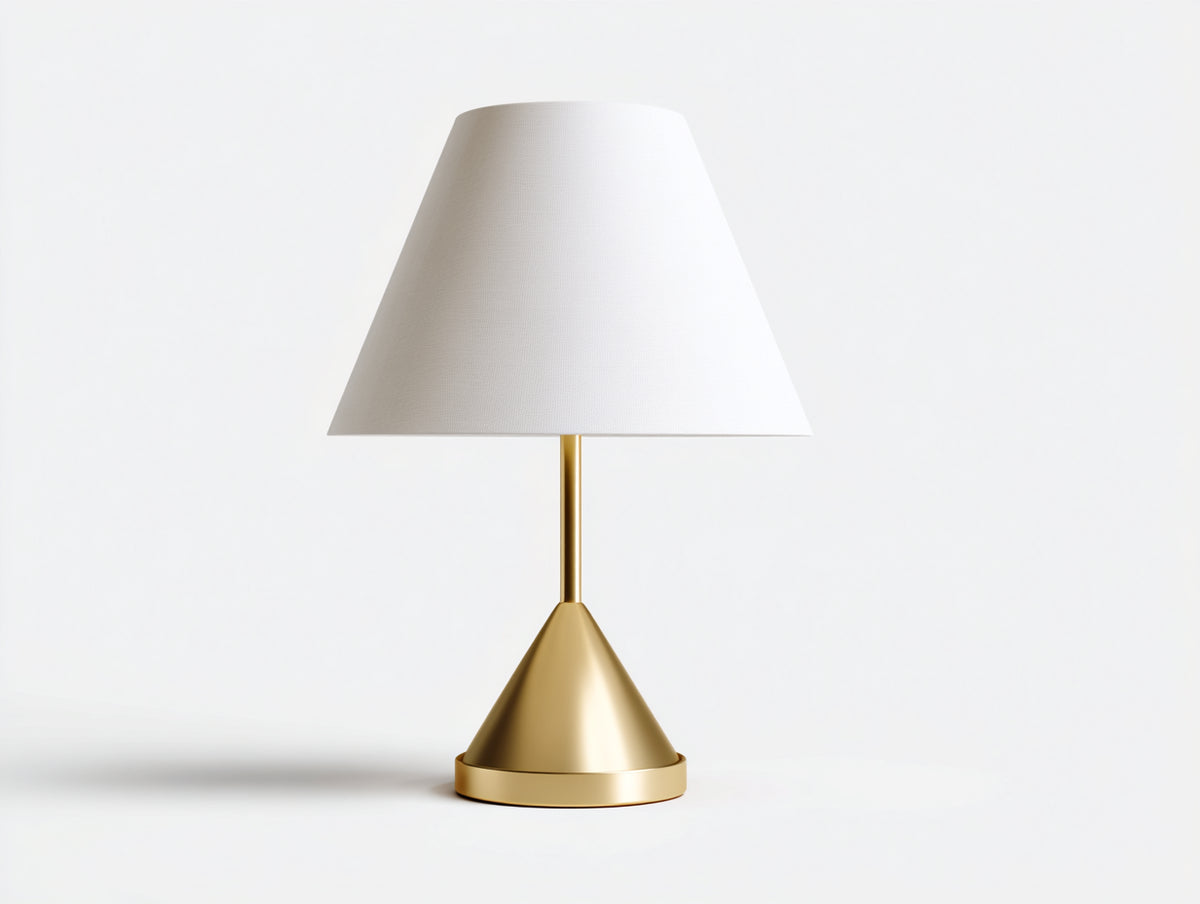 Lampada da scrivania 40×40×54 cm - tessuto bianco e metallo ottone - base conica per camera da letto