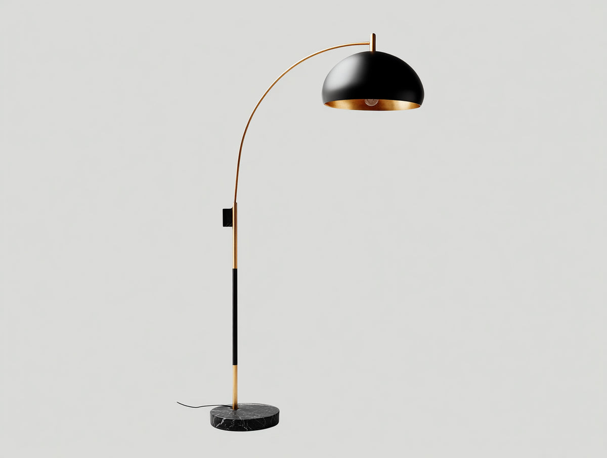 Lampada da terra ad arco 115×38×180 cm - metallo nero e oro con base nera - illuminazione diretta per camera da letto