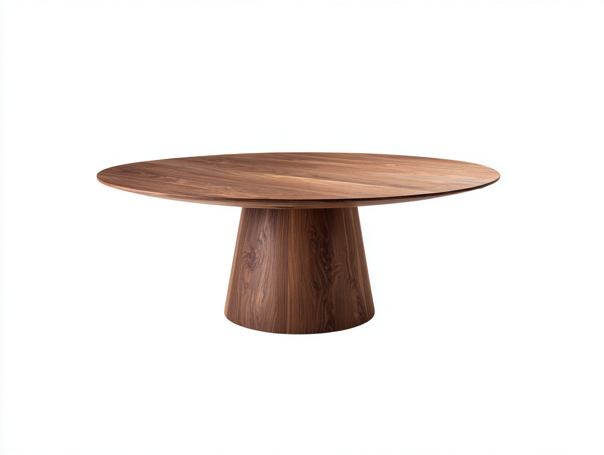 Tavolino Da Caffè ovale 115×75×44 cm - legno di noce marrone medio - base conica centrale per Soggiorno