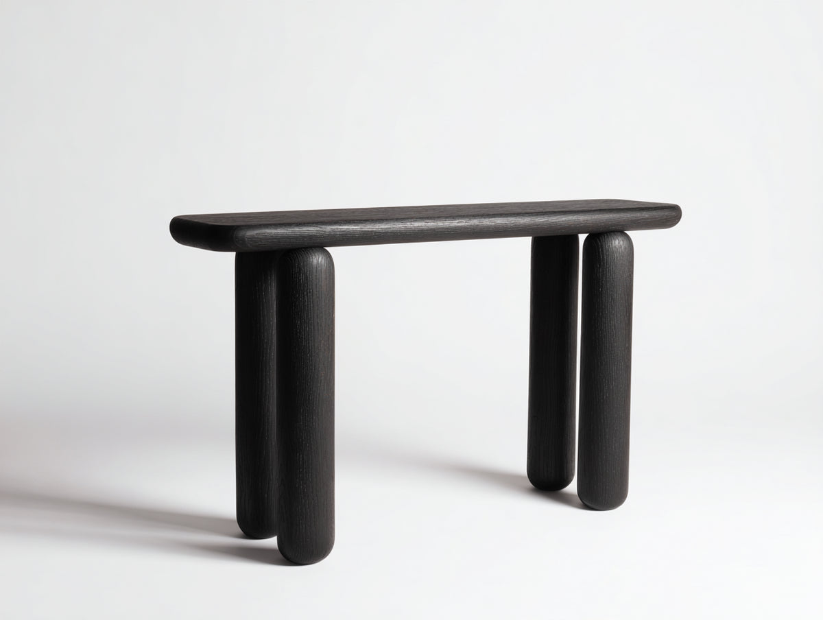 Console 140×38×82 cm - legno nero venato - piano arrotondato con quattro sostegni scultorei per Camera Da Letto