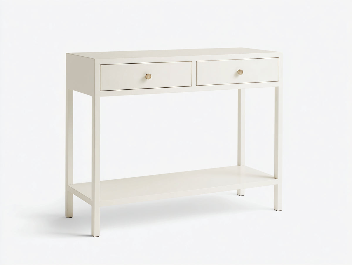 Console 110×34×82 cm - legno bianco avorio - ripiano inferiore per camera da letto