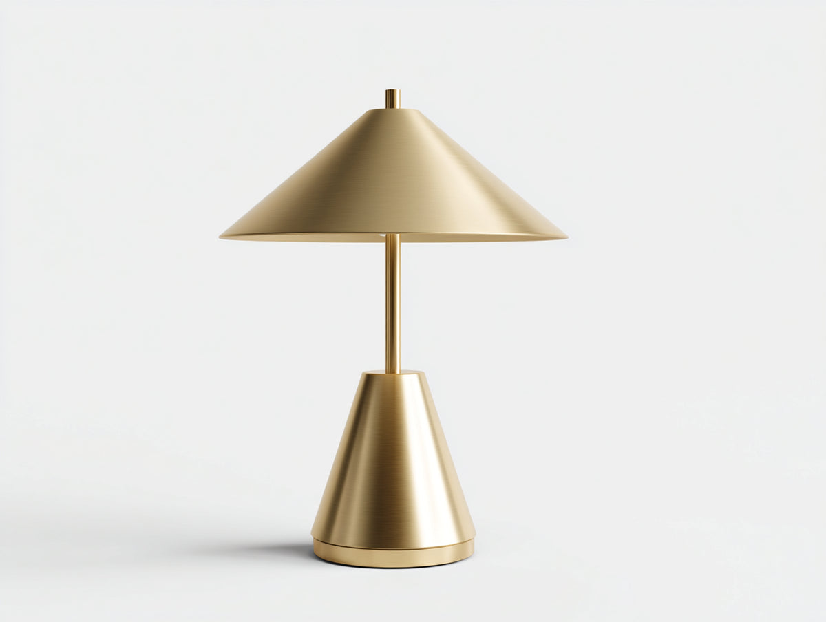 Lampada Da Scrivania 45×45×68 cm - metallo dorato spazzolato - stelo sottile con base tronco-conica per Camera Da Letto