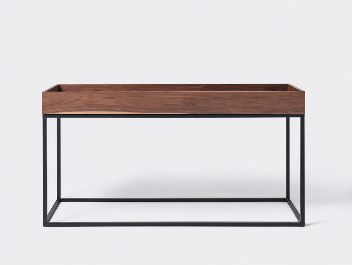 Console 120×35×78 cm - legno noce e metallo nero - piano a vassoio per camera da letto